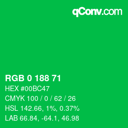 カラーコード: RGB 0 188 71 | qconv.com