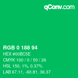 カラーコード: RGB 0 188 94 | qconv.com