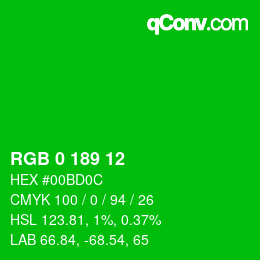 Color code: RGB 0 189 12 | qconv.com