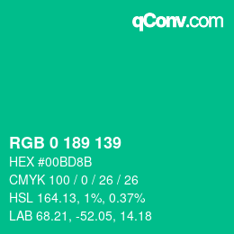Color code: RGB 0 189 139 | qconv.com