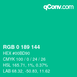 颜色代码: RGB 0 189 144 | qconv.com