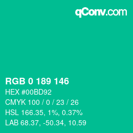 Color code: RGB 0 189 146 | qconv.com