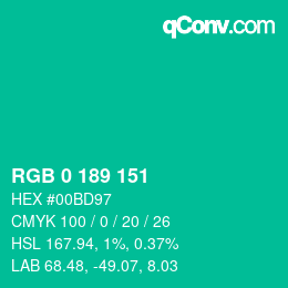 Color code: RGB 0 189 151 | qconv.com