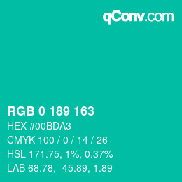 Color code: RGB 0 189 163 | qconv.com