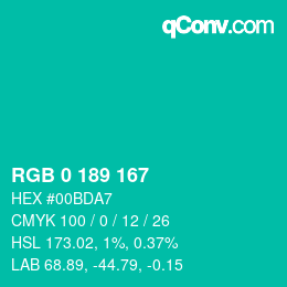 Color code: RGB 0 189 167 | qconv.com