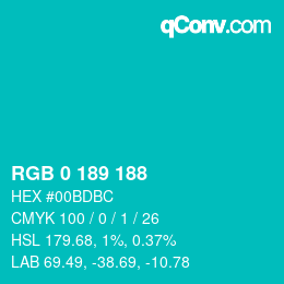 カラーコード: RGB 0 189 188 | qconv.com