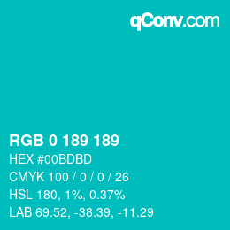 颜色代码: RGB 0 189 189 | qconv.com