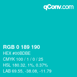 Color code: RGB 0 189 190 | qconv.com