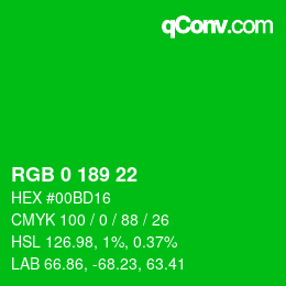 Farbcode: RGB 0 189 22 | qconv.com