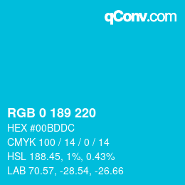 Color code: RGB 0 189 220 | qconv.com