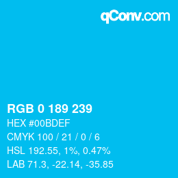 カラーコード: RGB 0 189 239 | qconv.com