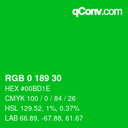 颜色代码: RGB 0 189 30 | qconv.com