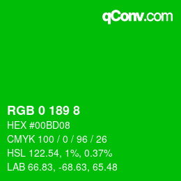 Color code: RGB 0 189 8 | qconv.com