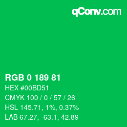 Color code: RGB 0 189 81 | qconv.com