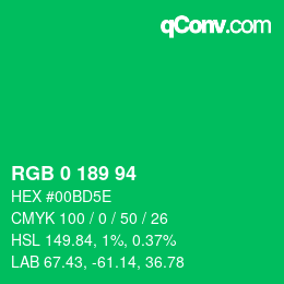 Color code: RGB 0 189 94 | qconv.com