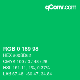 Color code: RGB 0 189 98 | qconv.com