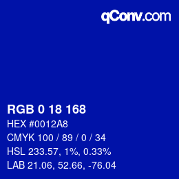 颜色代码: RGB 0 18 168 | qconv.com