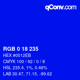 Color code: RGB 0 18 235 | qconv.com