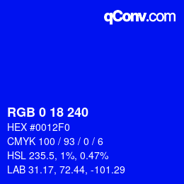 Color code: RGB 0 18 240 | qconv.com