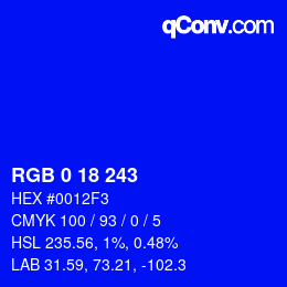 Color code: RGB 0 18 243 | qconv.com