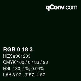 Color code: RGB 0 18 3 | qconv.com