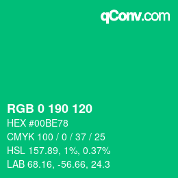 カラーコード: RGB 0 190 120 | qconv.com