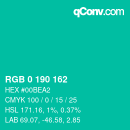 Color code: RGB 0 190 162 | qconv.com