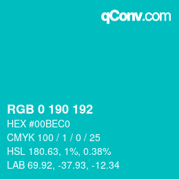 Color code: RGB 0 190 192 | qconv.com