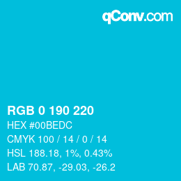 Color code: RGB 0 190 220 | qconv.com
