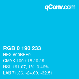 Color code: RGB 0 190 233 | qconv.com
