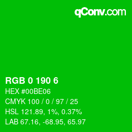 Color code: RGB 0 190 6 | qconv.com