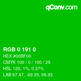 Color code: RGB 0 191 0 | qconv.com