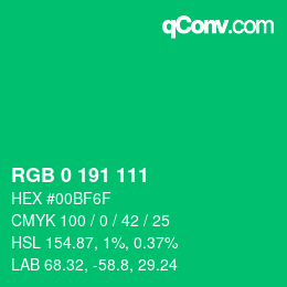 カラーコード: RGB 0 191 111 | qconv.com