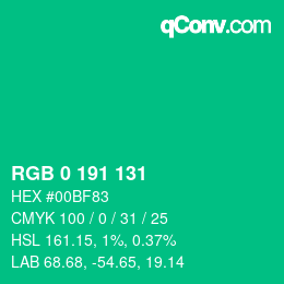 カラーコード: RGB 0 191 131 | qconv.com