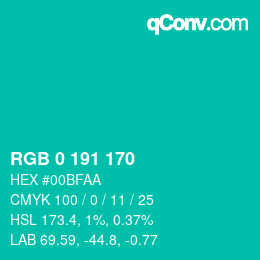 Código de color: RGB 0 191 170 | qconv.com