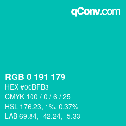 Color code: RGB 0 191 179 | qconv.com