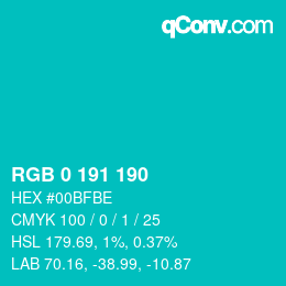Color code: RGB 0 191 190 | qconv.com