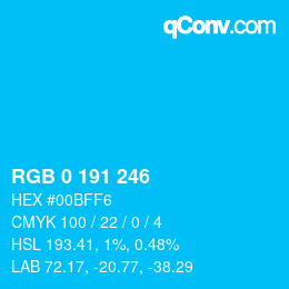 Color code: RGB 0 191 246 | qconv.com