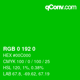 Color code: RGB 0 192 0 | qconv.com