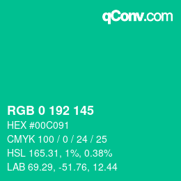 カラーコード: RGB 0 192 145 | qconv.com