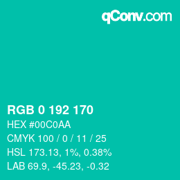 Color code: RGB 0 192 170 | qconv.com