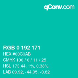 カラーコード: RGB 0 192 171 | qconv.com