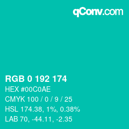 カラーコード: RGB 0 192 174 | qconv.com