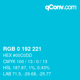 Color code: RGB 0 192 221 | qconv.com