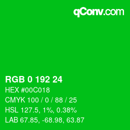 カラーコード: RGB 0 192 24 | qconv.com
