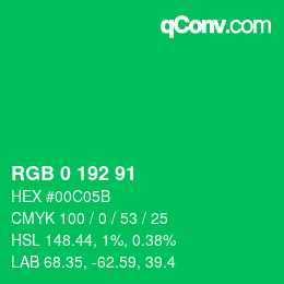 カラーコード: RGB 0 192 91 | qconv.com