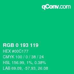 カラーコード: RGB 0 193 119 | qconv.com