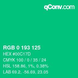 カラーコード: RGB 0 193 125 | qconv.com