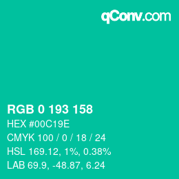Color code: RGB 0 193 158 | qconv.com