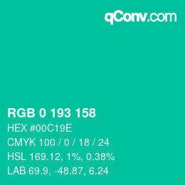 Color code: RGB 0 193 158 | qconv.com